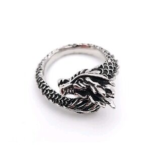 Dragon Head Ring Silver Plated Adjustable Gothic Fantasy Artistic Jewelry